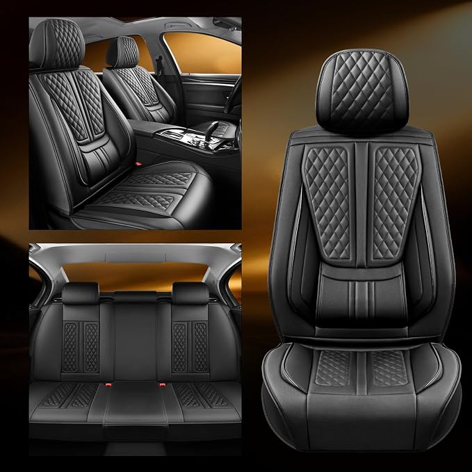 Fit Frontier Car Seat Covers Compatible with Nissan Frontier 2009-2026.Full Coverage Waterproof Leather,Compatible with Airbag,All - Weather Seat Cushion Protector (5 Seats Full Set, Black)