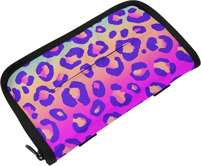 Car Tissue Holder Car Napkin Holder Tissue Box Dispenser Storage Case Sun Visor Mask Holder Accessories with Adjustable Straps Reusable Refillable Neon Gradient Leopard Print
