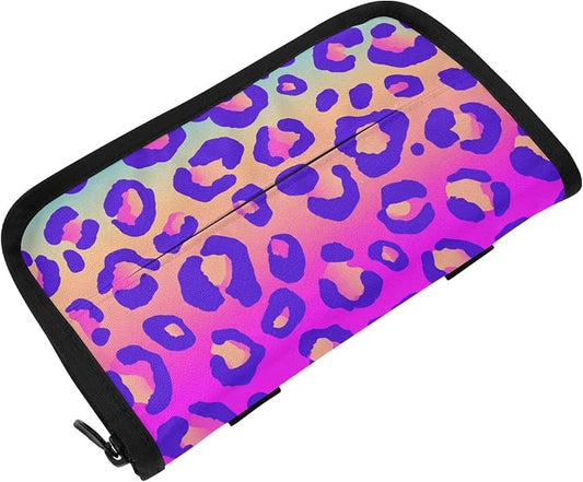 Car Tissue Holder Car Napkin Holder Tissue Box Dispenser Storage Case Sun Visor Mask Holder Accessories with Adjustable Straps Reusable Refillable Neon Gradient Leopard Print