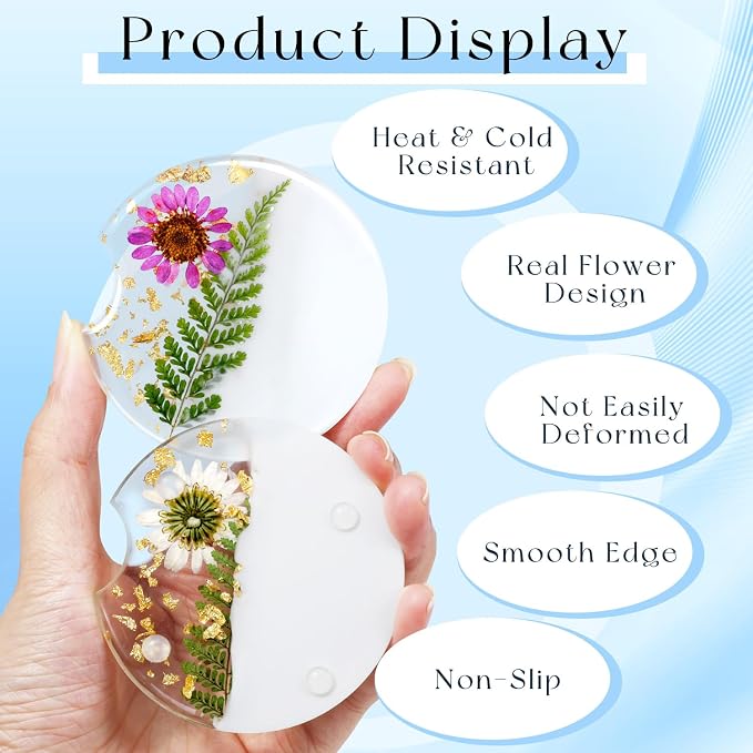 Swooflia Flower Car Cup Holder Coasters for Women - 2.75 Inch Cute Resin Clear Automotive Drink Cupholder Insert Car Accessories 2 Pack Purple