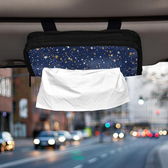 Dreamy Starry Sky Car Tissue Holder Durable Napkin Holder Hanging Tissue Holders Case Car Tissues Bag for Sun Visor Seat Back Universal Auto