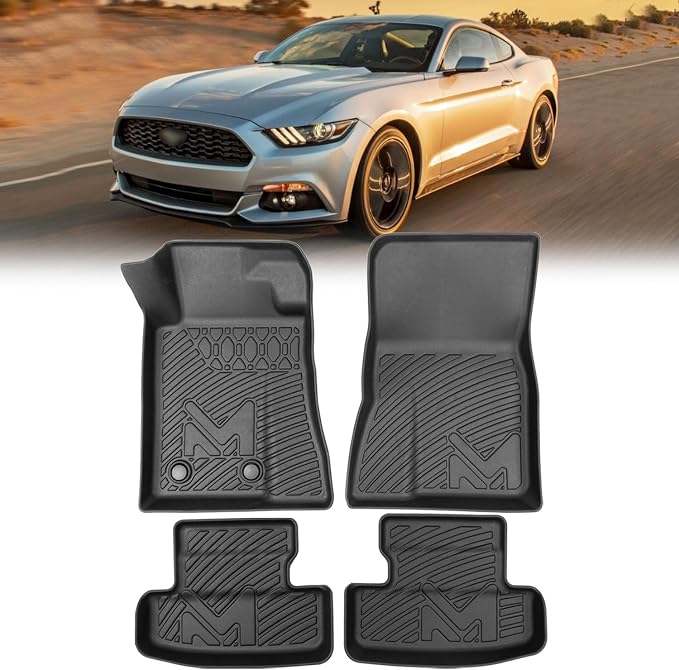 TPE Automotive Floor Mats Custom for 2015-2025 Ford Mustang, All Weather Cover Protection Waterproof Black Floor Liner Front & Rear Row Full Set Car Mats, 4PCS