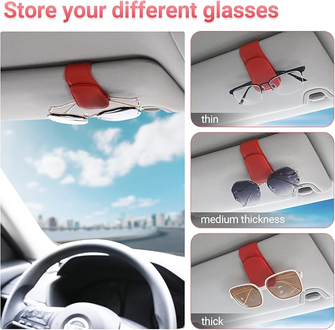 Sunglass Holder for Car Sun Visor Sunglasses Clip Car accessories -2 Packs | sun visor organizer, ticket card clip, eyeglass sunglasses holder, one-handed magnetic, anti-scratch, car stuff for women men