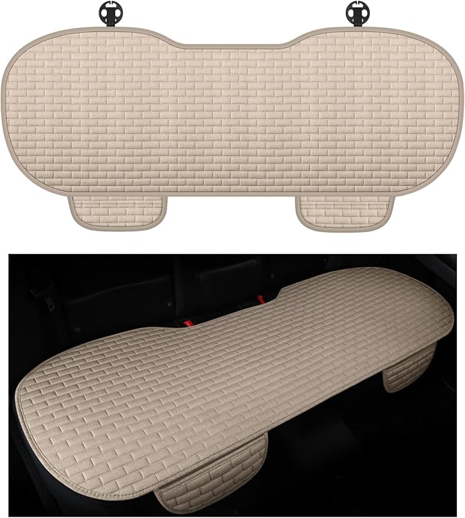 Car Back Seat Cover,Non-Slip & Breathable Bench Seat Cover with Side Pockets for Car Storage & Protecting Interiors,Universal All-Season Seats Back Protector for Most Cars (Rear Seat Cover/Biege)