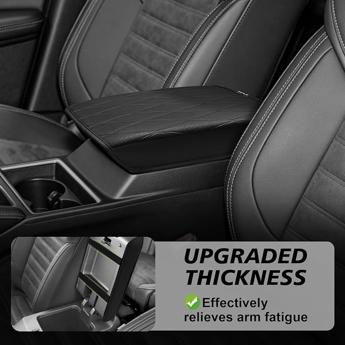 Muslogy Center Console Armrest Cover Compatible with 2025 2026 Mitsubishi Outlander & 2026 Nissan Rogue (Plug-in Hybrid) Accessories Armrest Pad Arm Rest Cushion Vegan Leather Regular Thick(PHEV Only)