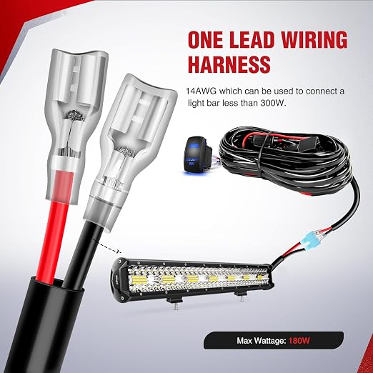 Nilight Remote Wiring Harness for LED Light Bar Wireless Strobe Flash Work Driving Lights 12V 20A 14AWG Controller 5PIN Switch Waterproof Power Relay Blade Fuse-1 Lead