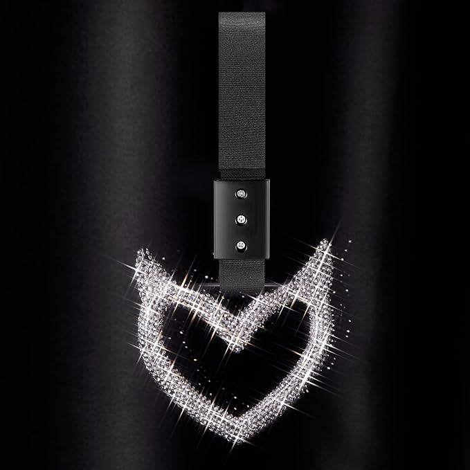 Fabbay Bling Car Accessories Bling Heart Handle Ring Car Accessory for Women Heart Hand Strap Drift Charm Rear Bumper Warning Ring Decor for auto Bus Interior Exterior Decoration(White,Devil Style)