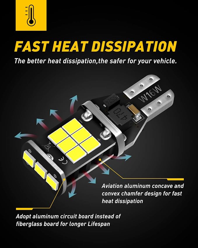 AUXITO 912 921 LED Bulb for Backup Light Reverse Lights High Power 2835 15-SMD Chipsets Error Free T15 906 922 W16W Bulbs, 6000K White, Automotive Light Bulbs (Upgraded, Pack of 2)