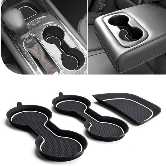 Auovo Cup Holder Inserts Coaster Compatible with Chevy Malibu Accessories 2017 2018 2019 2020 2021 2022 2023 2024 2025 Silicone Cup Mat Pad Car Interior Decoration (3-pcs kit, White)