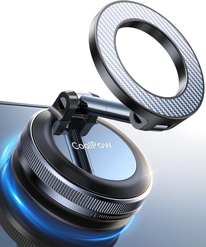 Coolpow【Newest Vacuum Magnetic Phone Holder for Car Phone Holder Mount【Movable Vacuum Suction】Magsafe Car Mount Cell Phone Holders for Your Car Accessories for Women Men for iPhone 17 16-Carbon Fiber