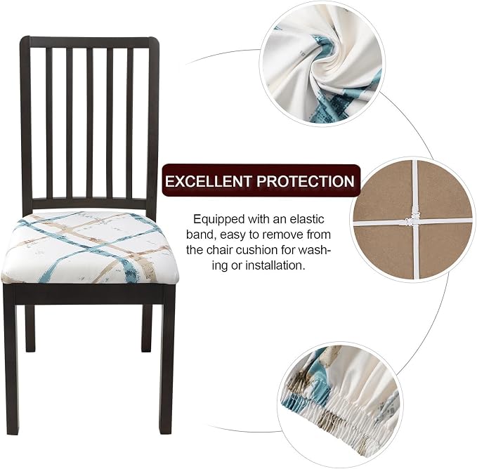 SearchI Seat Covers for Dining Room Chairs Stretch Printed Chair Seat Covers Set of 6, Removable Washable Upholstered Chair Seat Protector Cushion Slipcovers for Kitchen(Geometric Stripe)