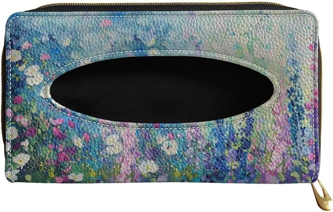 Blue Floral Sun Visor Tissues Box Cover for Car PU Leather Premium Car Tissue Box Holder Universal Napkin Holder