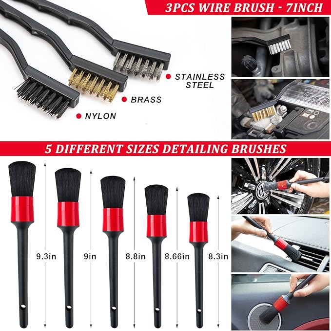 47Pcs Car Wash Cleaning Kit with High Power Handheld Vacuum Windshield Cleaning Tool with Side Mirror Squeegee Bucket Detailing Brushes Tire Brush Towels Complete Detailing Set for Car