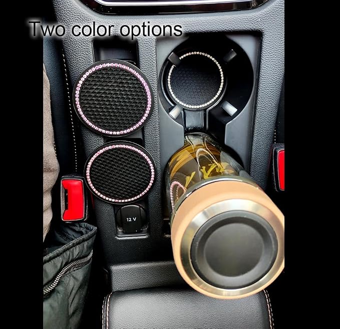 Bling Car Cup Coaster, 2.75 Inch Anti Slip Shockproof Embedded Drink Mat, Dustproof Automotive Interior Accessories Mat, Universal for Vehicles, Trucks, RVs and More (Black 4 PCS)
