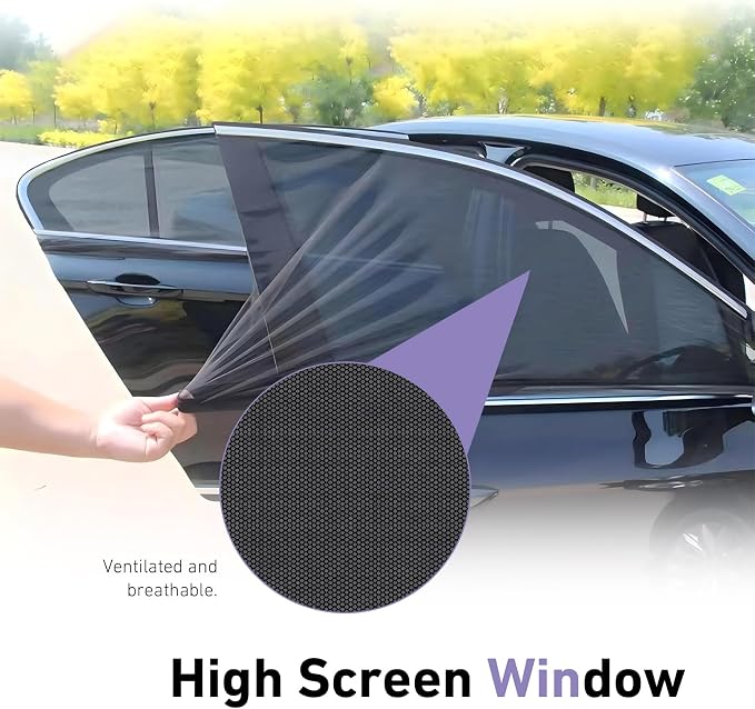 4PCS Car Window Shades, Mesh Side Window Sun Shade, Stretchy Front Rear Window Screen Covers, Breathable Mesh Sunshade for Camping, Heat Block Anti-UV Rays, Privacy, Universal for SUV (SUV)