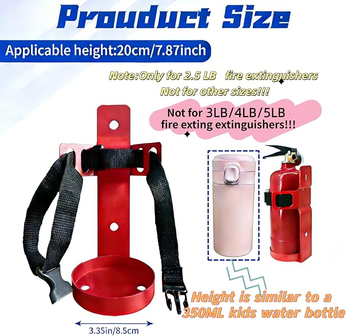 2.5LB Small Fire Extinguisher Mount with Quick Release Strap | Heavy-Duty Metal Mounting Bracket,Adjustable Straps,Rust-Proof Design,Quick Installation,for Garage,Workshop,Utility Room