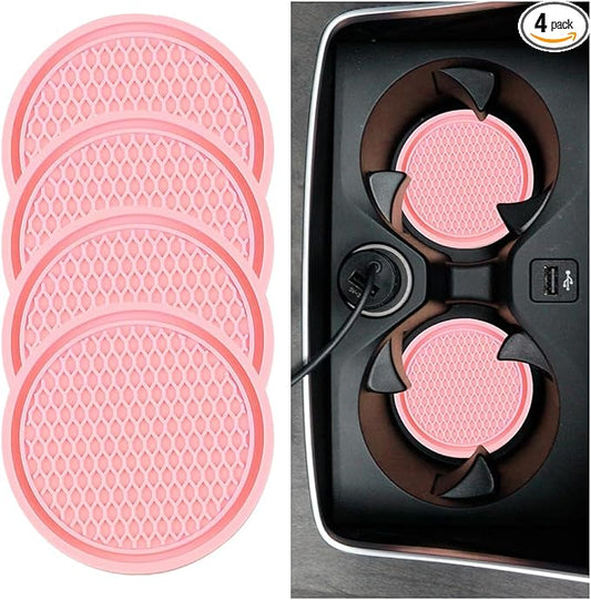 4PCS Car Cup Holder Coaster, 2.7 Inch Honeycomb Non-Slip Car Coaster, Auto Embedded in Ornaments Coaster, Universal Cup Holder Insert Mat for Most Car Interior Accessories (Pink)