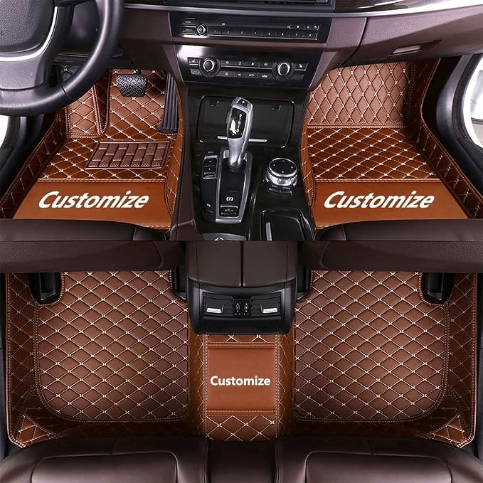 Custom Fit Car Floor Mats - Full Coverage Automotive Leather Floor Liners for Most Vehicles by MingyunSM (Brown)
