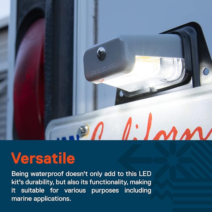 TRUE MODS Gray LED License Plate Boat Trailer Light [Steel Bracket Mount] [DOT FMVSS 108] [SAE L] 12V DC Waterproof Universal Submersible PC Lens Tag Lamp for Car Work Utility Flat Bed Box Semi Truck