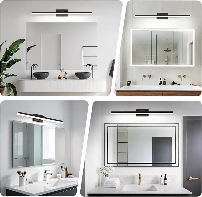 IZORRO Modern Bathroom Vanity Light 48 inch, Rotatable, 36W Dimmable Led Bathroom Light Fixture Over Mirror, Black Vanity Light Bar (Cool White 6000K)
