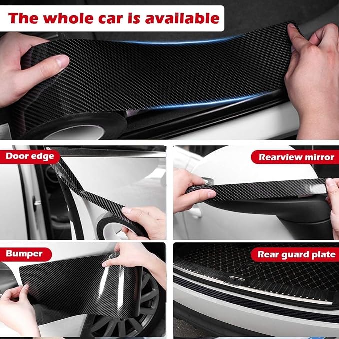 CloudBuyer Universal Car Door Edge Protector, Carbon Fiber 5D Gloss Black Vinyl Wrap Film with Anti-Collision Protection for Most Vehicles (33Ft x 2In, Black)