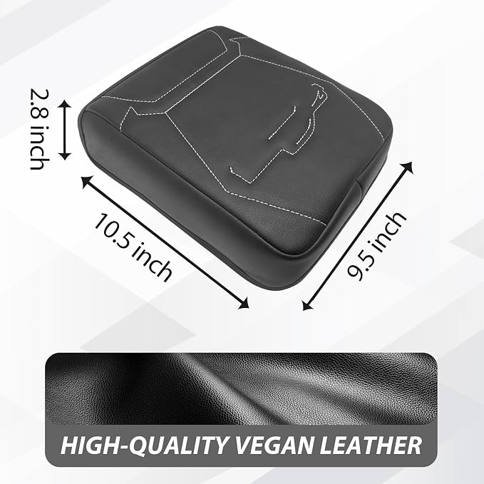 Muslogy Center Console Armrest Cover Fit for Toyota Tacoma 2024 2025 2026 Accessories, Comfort Armrest Pad Console Lid Cushion Protector Vegan Leather Regular Thick(Black/Gray Trim)