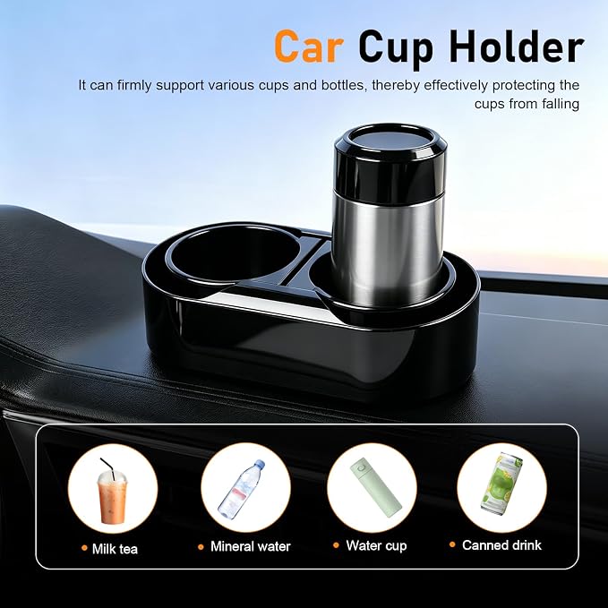 Car Cup Holder, ABS Center Console Double Cup Holder, Self-adhesive Multi-functional Double-drink Organizer, Universal for Most Cars SUVs Trucks (Black #B)