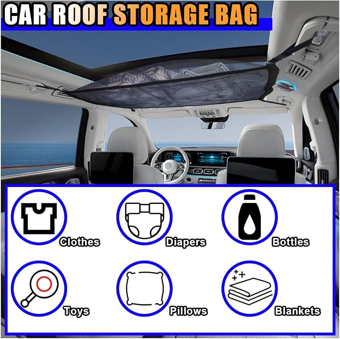 Car Ceiling Cargo Net for SUV - 29.3'' x 22.4'' Double-Layer Roof Cargo Net Organizer Car Ceiling Storage Net - Mesh Car Roof Storage Organizer for Long Road Trip Car Camping Essentials (Double-Layer)