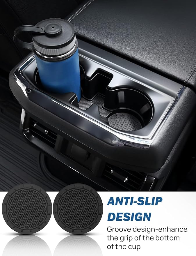 JOYTUTUS Car Cup Holder Coaster, 2 Pack Universal Anti-Slip Shockproof Car Coasters, 2.75 inch PVC Cup Holder Insert Coaster, Car Interior Accessories for Car, SUV, Truck (Black)