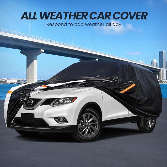 Multi-Layer Car Cover Custom Fit for Nissan Rogue(2016-2026), 100% Waterproof All Weather for Automobiles, Gift with Towel, Heavy Duty Car Covers for Rain Sun UV Protection with Door Zipper