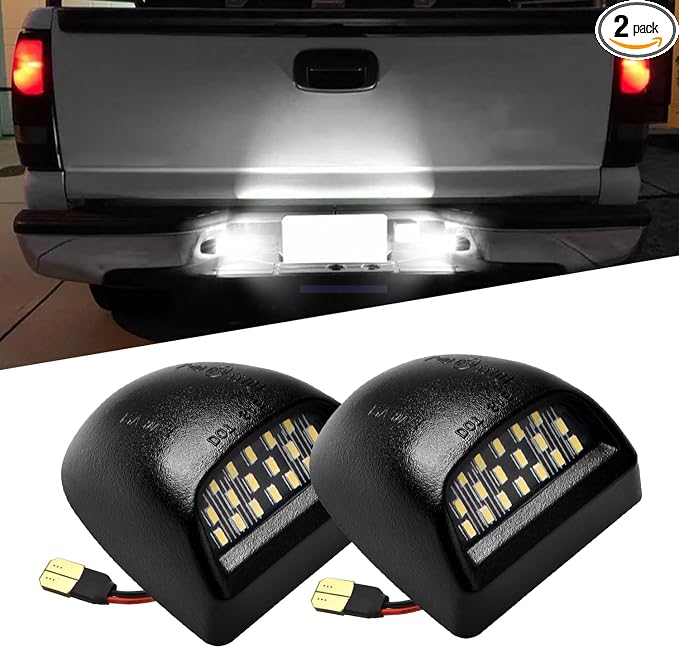 LESAUCE Full LED License Plate Light for Cadillac Escalade Tag Light for Chevy Silverado 1500 2500 3500 Suburban Tahoe GMC Sierra 1500 2500 3500 Yukon XL, 6000K White, Tag Lamp Assembly Replacemen