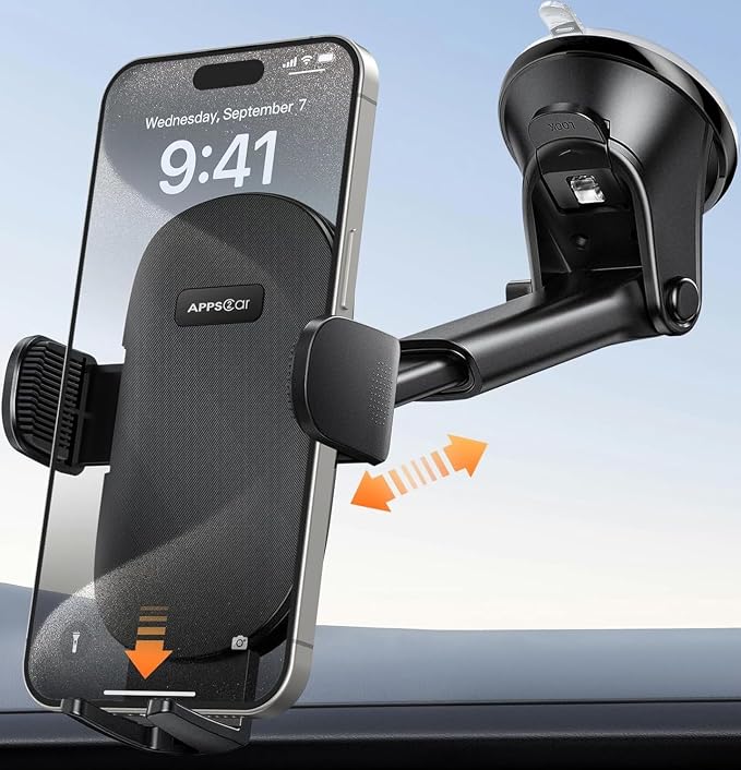 APPS2Car Car Phone Holder Mount for Dashboard & Windshield, Hands-Free Cell Phone Holder for iPhone Samsung, Suction Cup Phone Mount for Cars Trucks Uber & Delivery Drivers