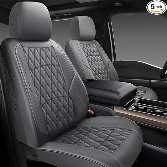 NS YOLO Leather Car Seat Covers,Universal Fit for Most Cars,SUVs and Sedans,Waterproof Luxury Leatherette Cushions, 5 Seats Protectors (Grey, Full Set-5 Seats(Front and Rear))