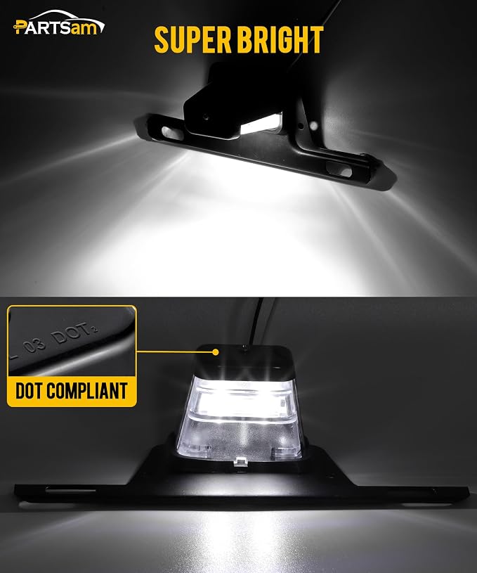 Partsam LED License Plate Light Waterproof 12V DC License Tag Light with Holder Drainage Hole Steel Bracket Mount ABS Housing PC Lens for Trailer Truck Pickup UTV ATV RV Boat 12V DOT Compliant