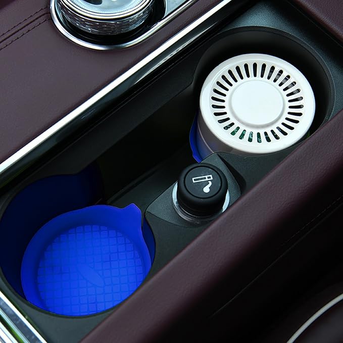 4 Pack Car Cup Coasters, Silicone Insert Recessed Car Cup Holder Coasters, Waterproof Non-Slip Sift-Proof Car Cup Mats, Universal Car Interior Accessories (Blue)
