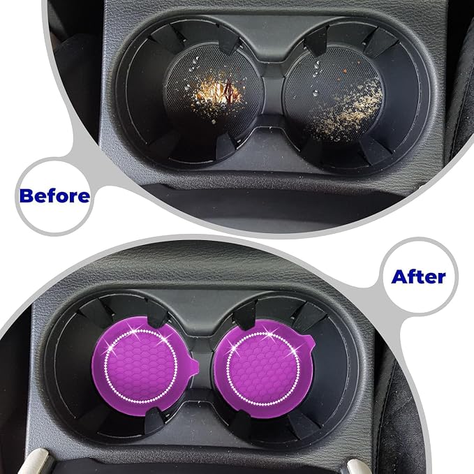 4 PCS Car Cup Coasters, Universal Cup Holder Coaster for Car Accessories, Bling CupHolders Insert for Women Non-Slip Silicone Car Cup Holder Coasters