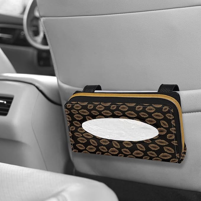 Lips Pattern PU Leather Car Napkin Holder Car Tissue Holder for Car Sedans SUV Vans Napkin Holder Tissue Box for Sun Visor & Back Seat