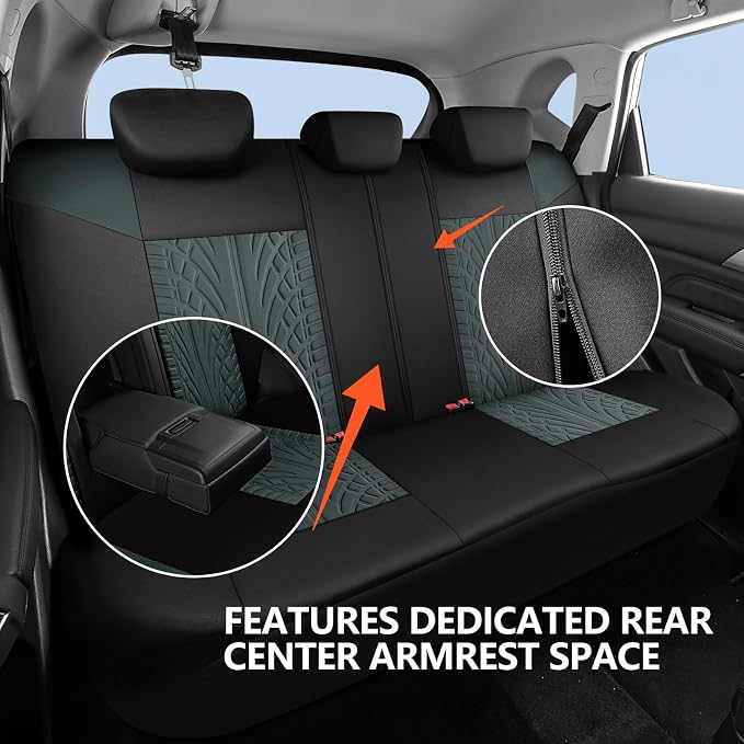 HChengkikz Emboss Seat Covers, Premium Cloth Car Seat Cover Full Sets, Washable Car Seat Covers,Breathable, Airbag Compatible Universal Fit for Cars,Sedan,Truck,SUV(Full Set,Black Darkgray 815) | Breathable, Airbag compatible, Easy to Install, Universa...
