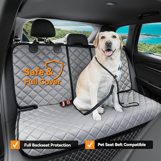 Dog Truck Seat Cover for Back Seat,Waterproof Back Seat Cover for Truck,Heavy-Duty Scratchproof Pu Leather Bench Seat Covers for Trucks Ford F-Series/Chevrolet Silverado/Ram/Jeeps (Grey, X-Large)