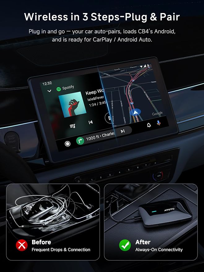 Magic CarPlay Box, Wireless CarPlay Adapter Supports for Netflix/YouTube/TF Card, AI Box Carplay, Plug & Play, Drivechat with AI Skills, Dual WiFi, Bluetooth, Fits for OEM Wired CarPlay Cars