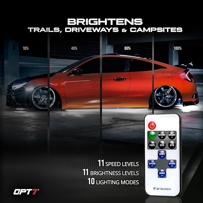 OPT7 Aura Aluminum White Underglow Lights for Car with Remote Control | Rigid LED Light Bars, Bright White Ground Glow, Waterproof Exterior Underbody Lighting, 12V Car Accessories, Universal Fit
