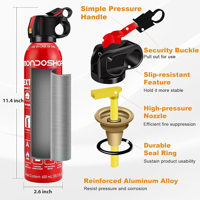 Mondoshop Portable Small Fire Extinguisher for Home and Car (600ML, 2Pack) | UL-Certified, Water-Based for A/B/C/K Fires, Non-Toxic, Eco-Friendly, Wall Mount, for vehicle, RV, Camping, Boat & Kitchen