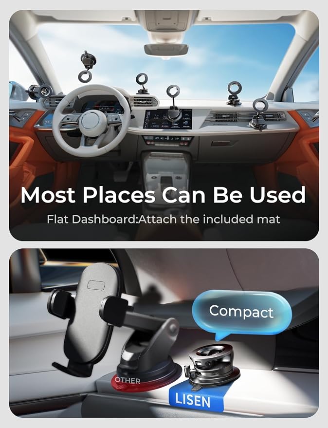 LISEN 2 Pack for Magsafe Car Mount, Magnetic Phone Holder for Car, Strong Magnetic Car Phone Mount, 89 LBS Suction Phone Mount Vacuum, Dashboard Gifts Phone Holders for Your Car Mount for iPhone 17 | Automotive Dashboards