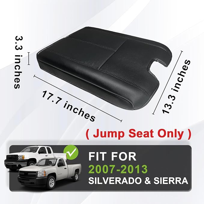 Muslogy Center Console Armrest Cover Fit for Chevy Silverado/Tahoe &GMC Sierra/Yukon/Suburban 2007-2013 Accessories, Comfort Armrest Pad Console Lid Cushion Vegan Leather Regular Thick(Jump Seat ONLY)