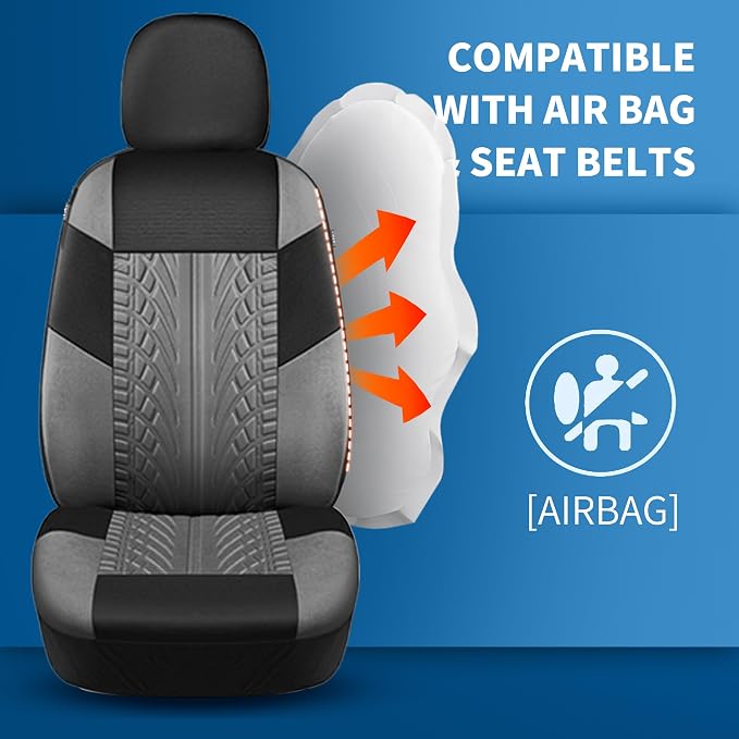 HChengkikz Front Car Seat Cover, Cloth and Washable (Black + LightGray) | Breathable, Airbag compatible, Easy to Install, Universal Fit for Most Cars, Sedans, Truck, SUVs
