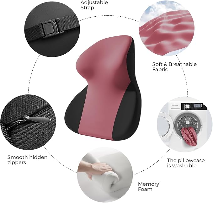 BEBAS Car Headrest Pillow, Ergonomic Neck Pillow with Memory Foam, Enlarged Surface for Head Neck Shoulder Support, Breathable Removeable Car Seat Pillow for Pain Relief(BlackRed, 1 Pack)
