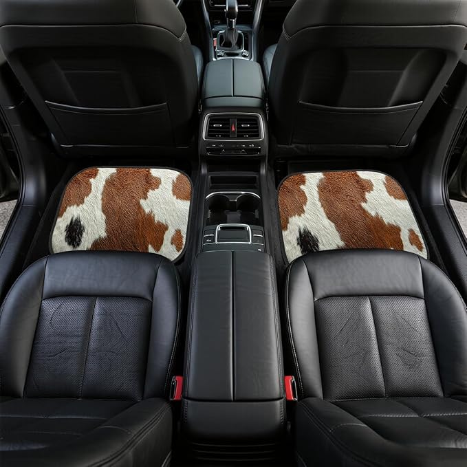 Cow Car Floor Mats Set of 4 Skin Brown White Spot Natural Texture Carpet Front Rear Carpets Mat Non-Slip Auto Car Accessories Universal Fit Car Accessories for Truck