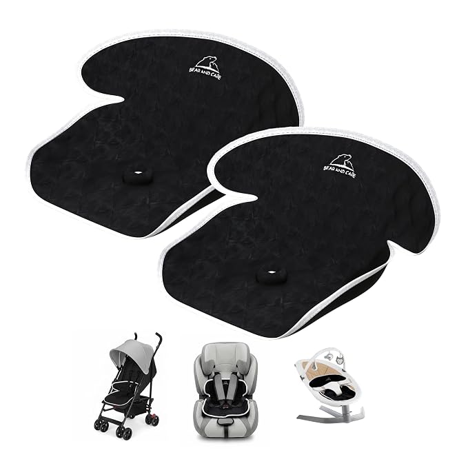 Bear and Care - Piddle Pads - Strollers, Bouncers & Car Seat Pad, Waterproof & Machine-Washable Cover on Car Potty for Toddler Toilet Training (Black, Pack of 2)