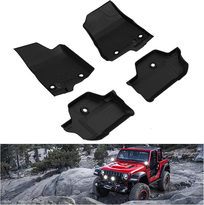 Kiwi Master Floor Mats for 2018-2026 Jeep Wrangler JL 2-Door | OEM Replacement 82215202AE, Custom Fit All Weather Car Mats, Heavy Duty TPE Floor Liners, Front & Rear 2 Row Set, Black