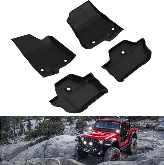 Kiwi Master Floor Mats for 2018-2026 Jeep Wrangler JL 2-Door | OEM Replacement 82215202AE, Custom Fit All Weather Car Mats, Heavy Duty TPE Floor Liners, Front & Rear 2 Row Set, Black